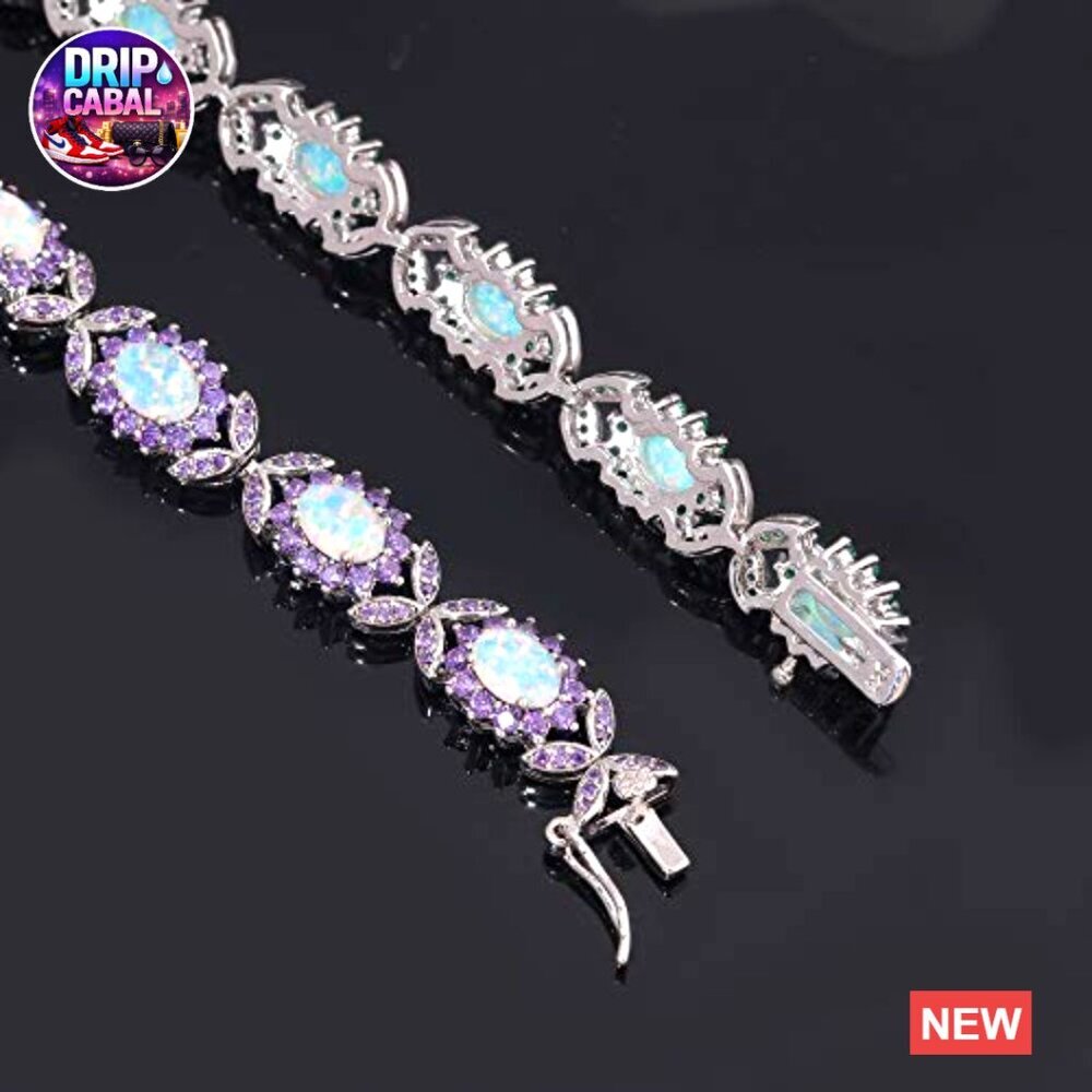Elegant Opal Tennis Bracelet White Gold Plated Minimal Chic Evening Wear - Picture 5 of 7